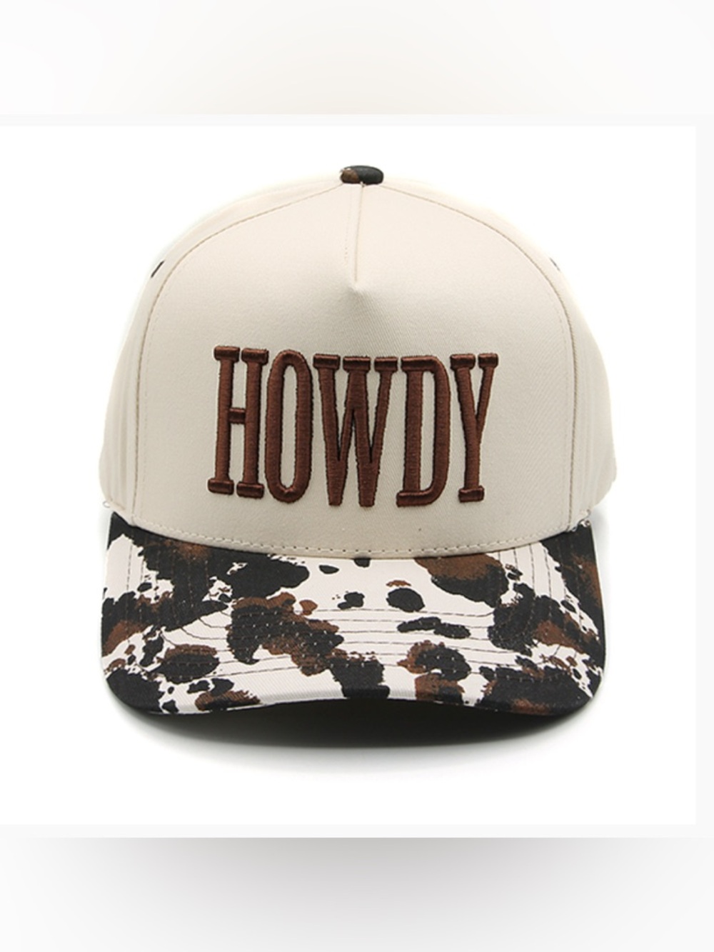 Howdy Embroidered Trucker Cap with Cowprint Brim